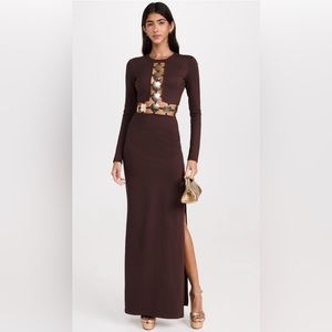 STAUD brown maxi dress with gold detail
